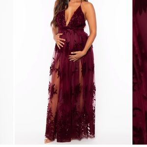 Maternity Floral Flocked Mesh Gown - Bump Biddy - (L)